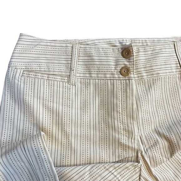 CATO Women 12 Ivory Brown Striped Capri Pants Button Casual Office Business - Picture 6 of 11